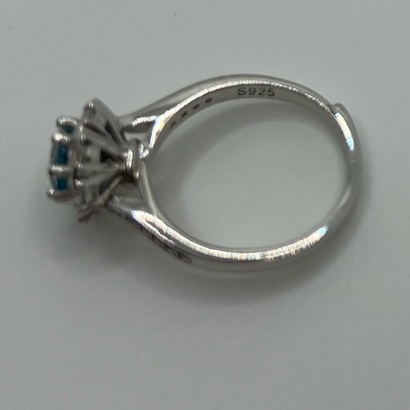 R1014 Certified 1 Carat Blue Topaz Moissanite Diamond Ring, 18K White Gold S925 - Picture 2 of 4